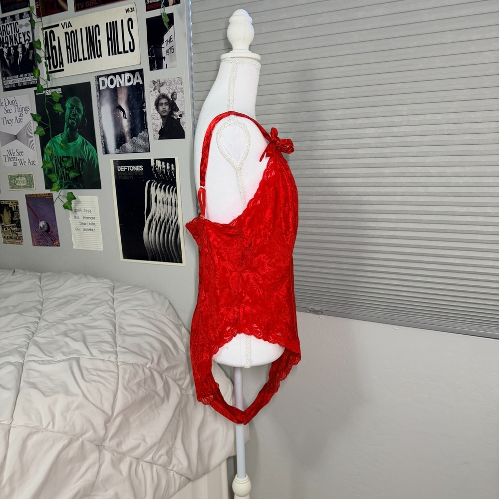 Victoria's Secret ‎ Gold Label  Red Lace Teddy Lingerie Adjustable Straps Large - Picture 3 of 6